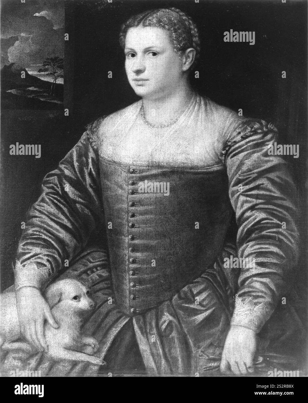 Ex Jacopo Tintoretto - Ritratto di Signora con un cane da giro, 37.597. Foto Stock