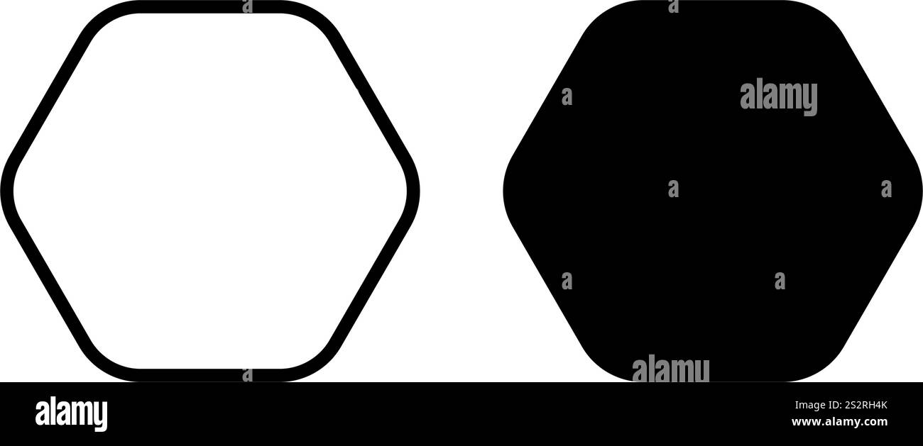 Struttura esagonale e forma isolata su sfondo bianco. Figure geometriche di base con 6 angoli arrotondati. Illustrazione grafica vettoriale. Illustrazione Vettoriale