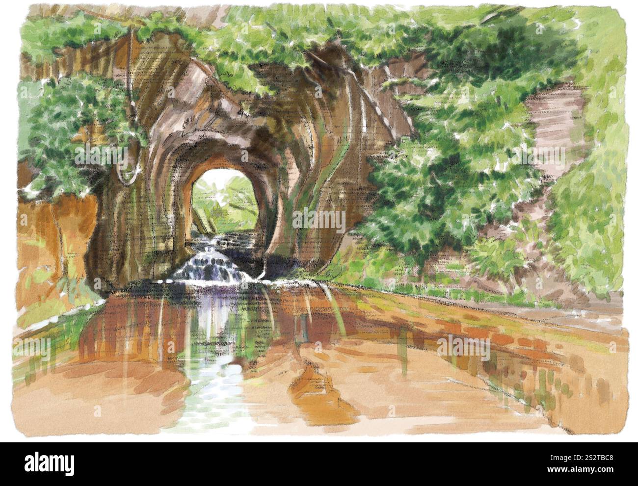 Splendidi riflessi della luce che splende nelle grotte della cascata Nozomizo Foto Stock