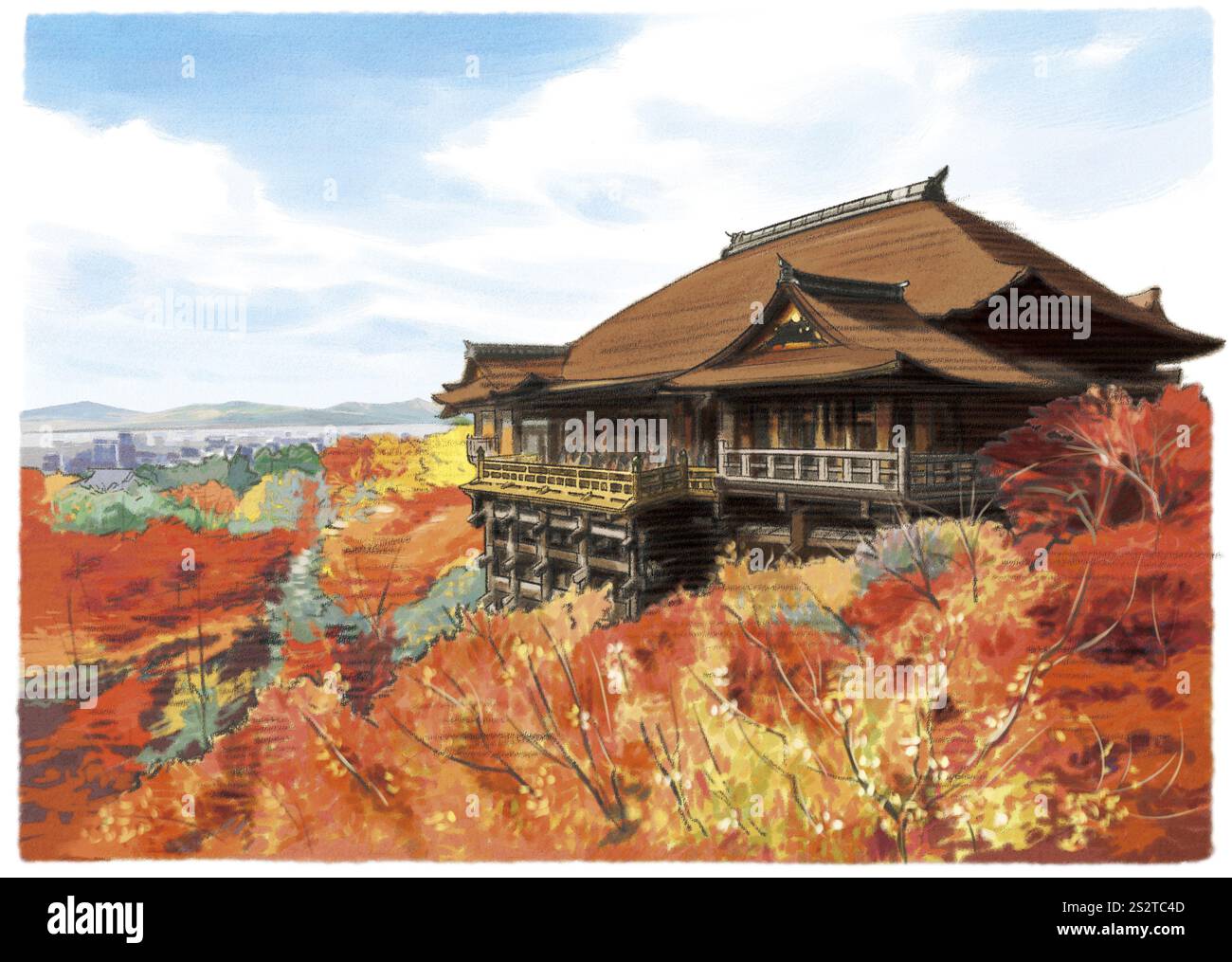 Tappeto rosso che guarda giù dal palco di Kiyomizu Foto Stock