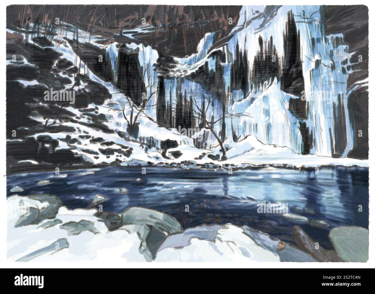 I ghiaccioli di Sanjutsuchi, che appaiono quando l'acqua della roccia si congela Foto Stock