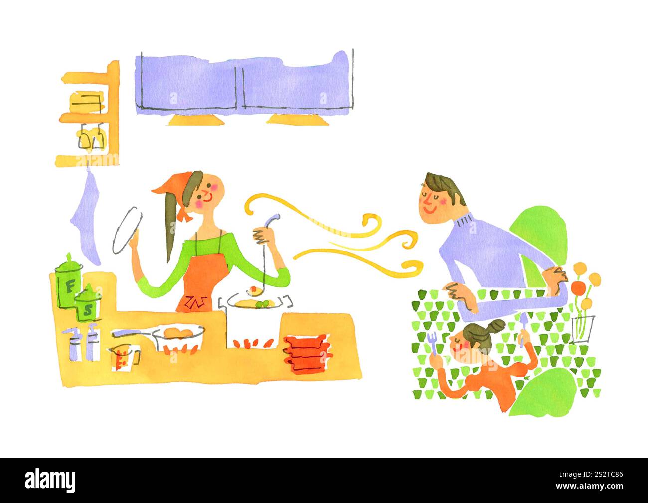 Famiglia nella cucina della sala da pranzo Foto Stock