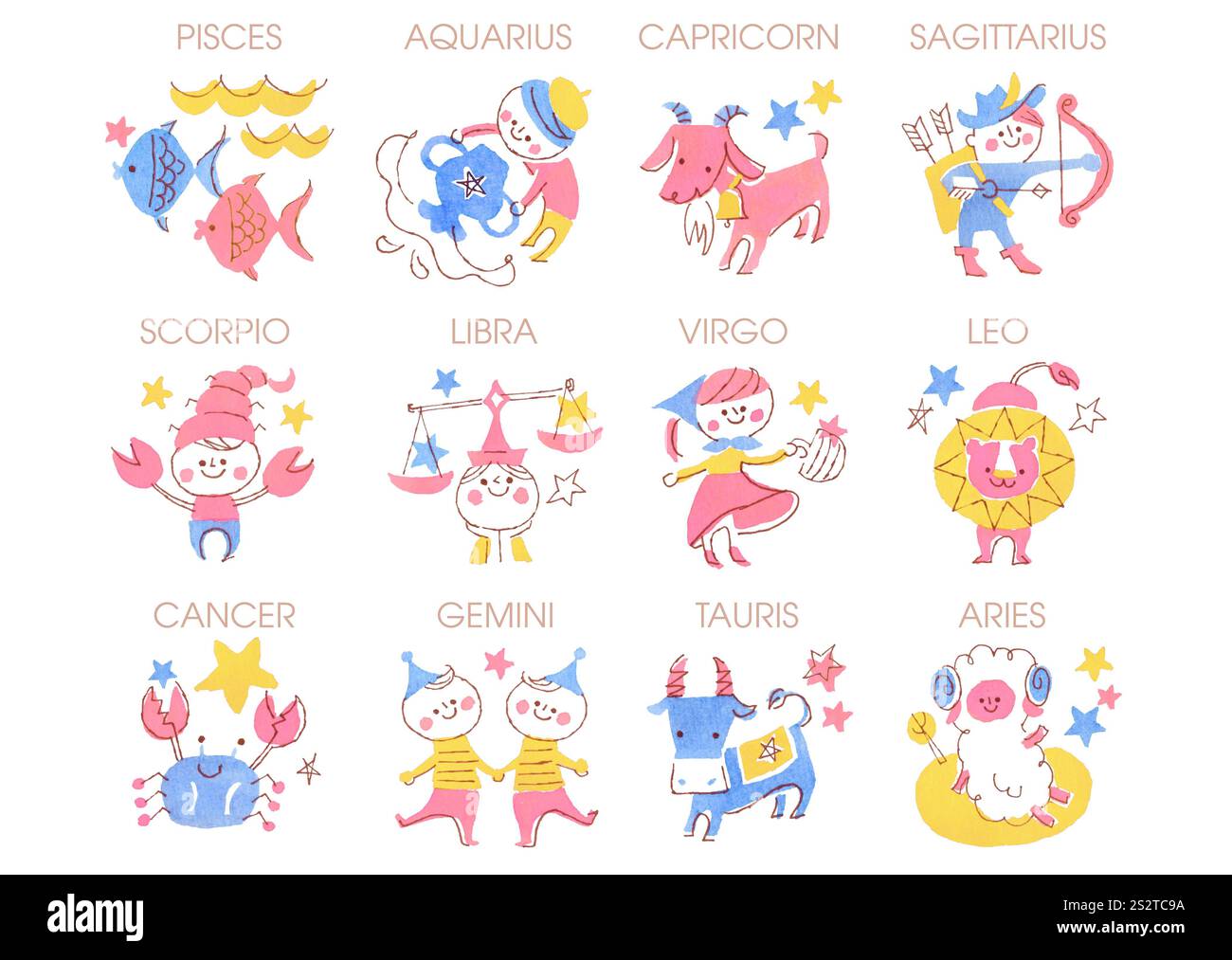 Oroscopo 12 oroscopi rosa Foto Stock