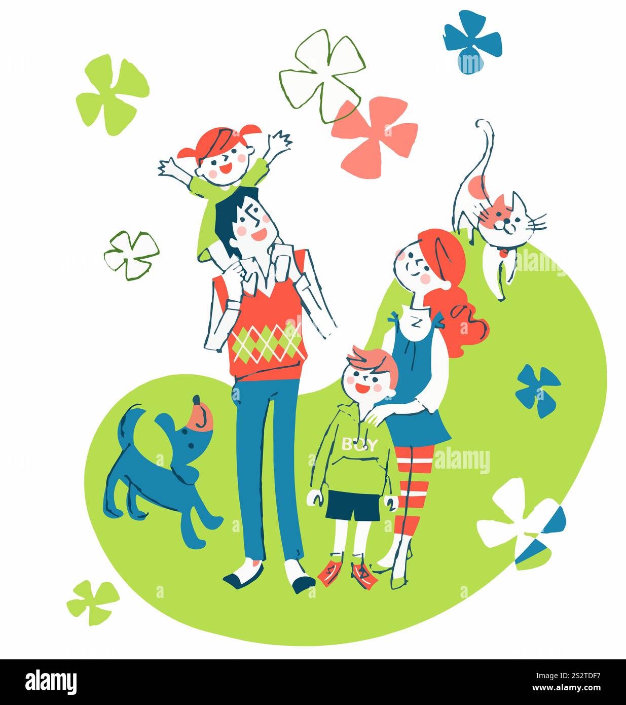 Famiglia felice e animali domestici Foto Stock