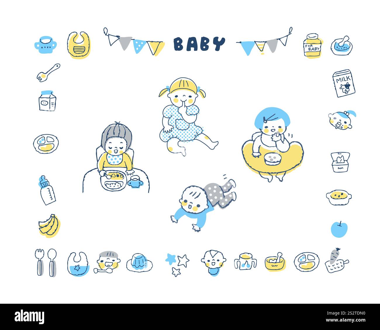 Set di pose e icone diverse per il bambino Foto Stock