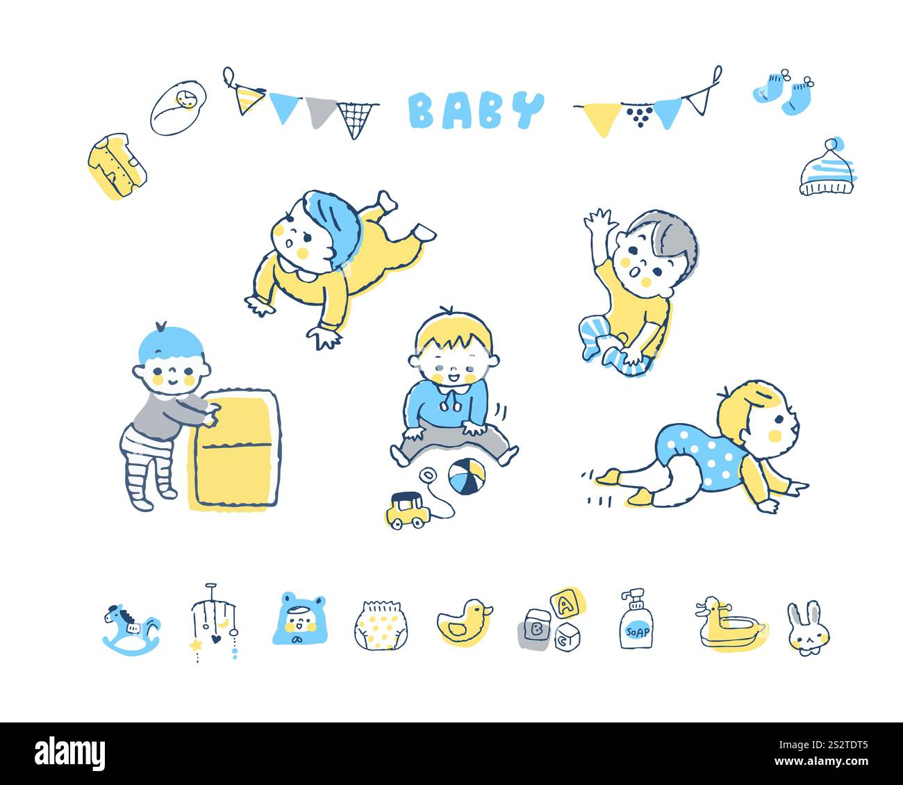 Set di pose e icone diverse per il bambino Foto Stock