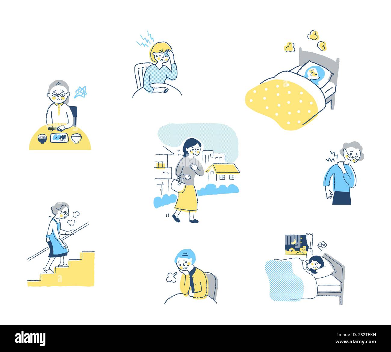 Donna in cattive condizioni fisiche diverse scene ambientate Foto Stock