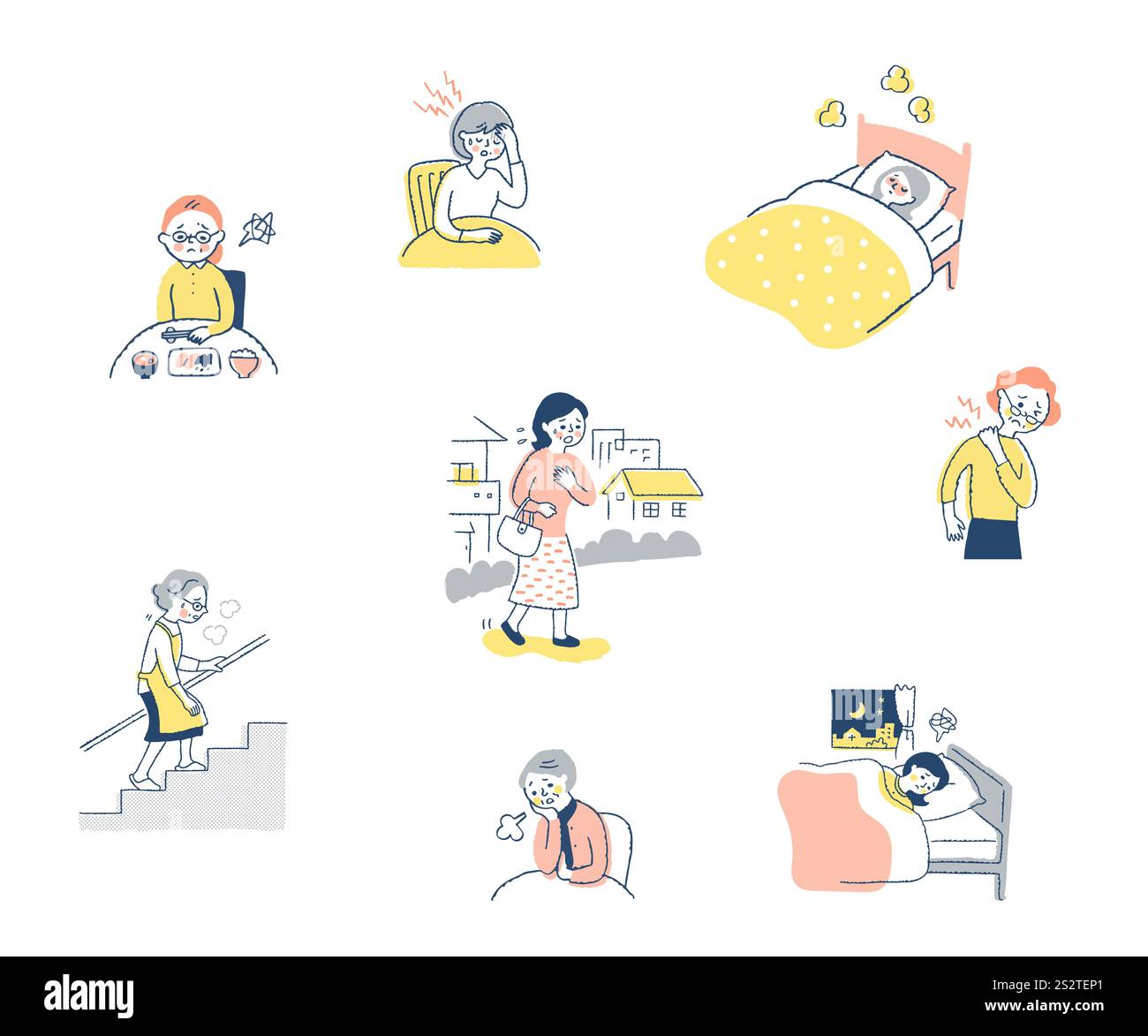 Donna in cattive condizioni fisiche diverse scene ambientate Foto Stock