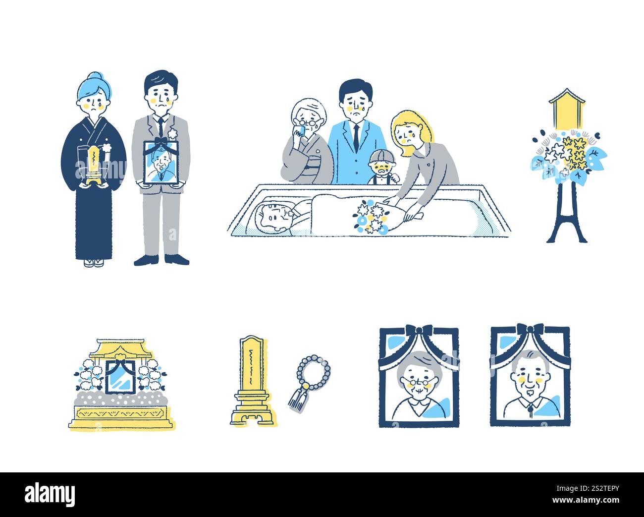 Set di scene e oggetti buddisti Foto Stock