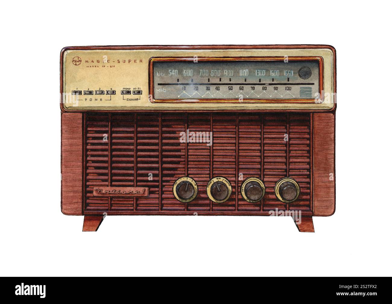 Radio dall'aspetto drammatico radio a transistor nostalgica Foto Stock