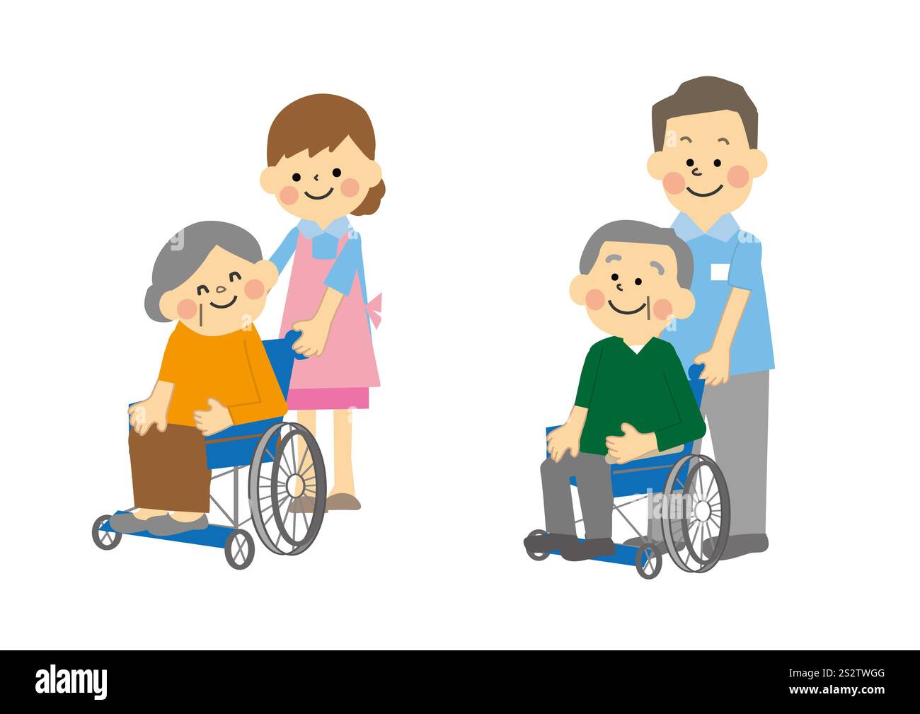 Anziano in sedia a rotelle e operatore sanitario Foto Stock