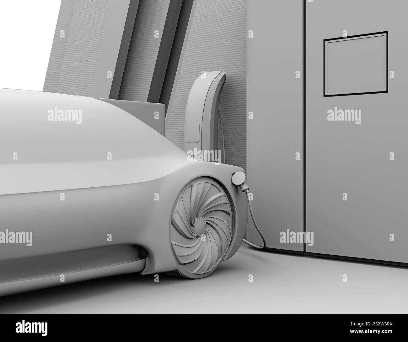 Immagine di rendering dell'argilla di una FCV automatizzata che riempie una stazione di idrogeno con gas idrogeno Foto Stock