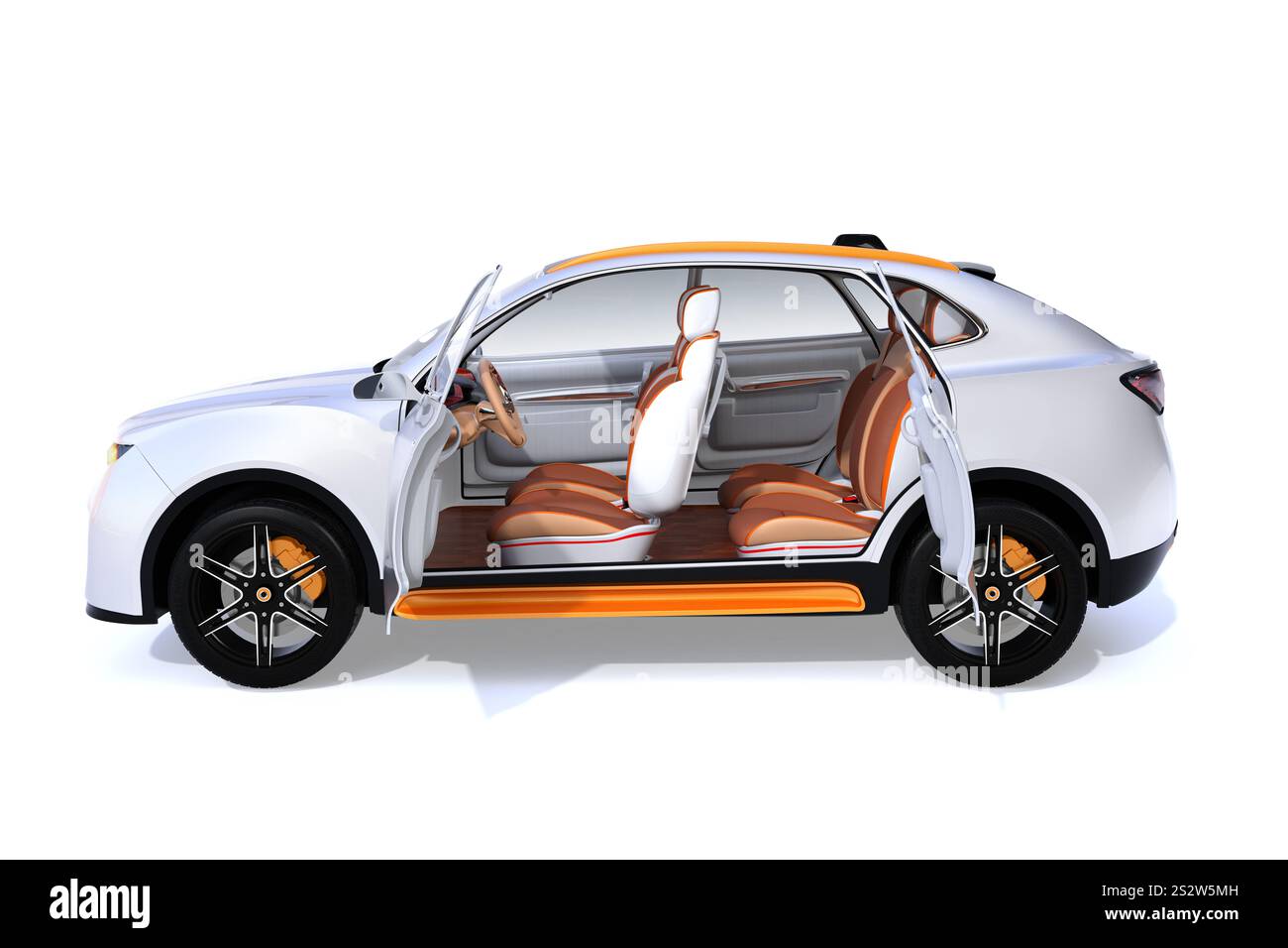 Immagine interna del SUV elettrico in argento su sfondo bianco Foto Stock