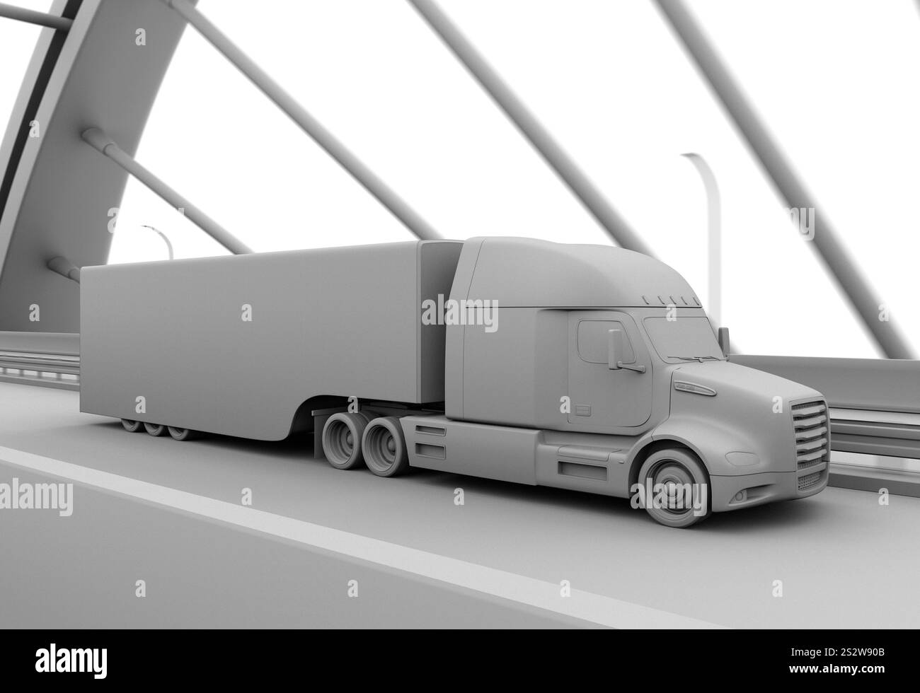Clay ha reso l'immagine di un camion di celle a combustibile che viaggia in formazione su un'autostrada Foto Stock