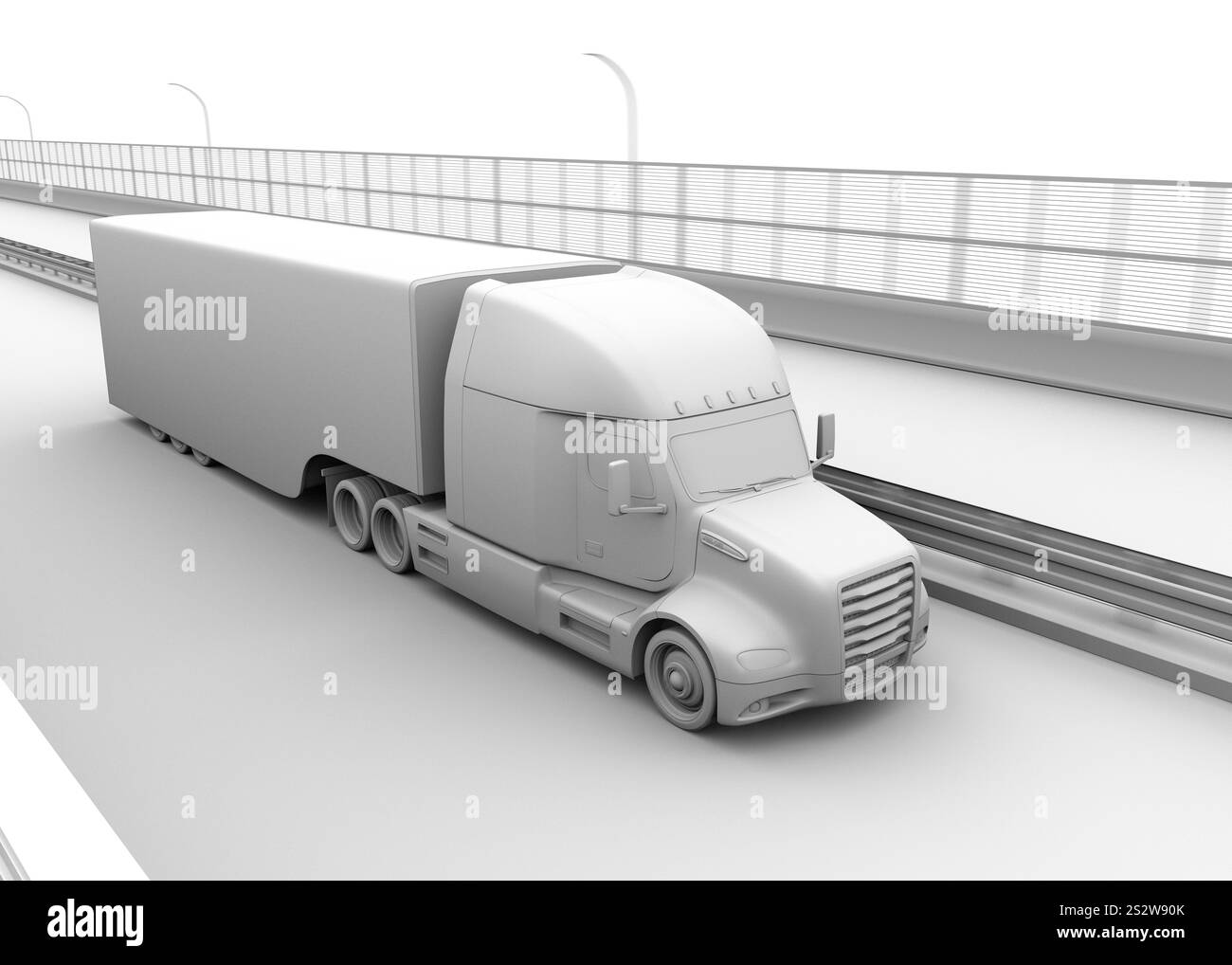 Clay ha reso l'immagine di camion con celle a combustibile che viaggiano in formazione su un'autostrada Foto Stock