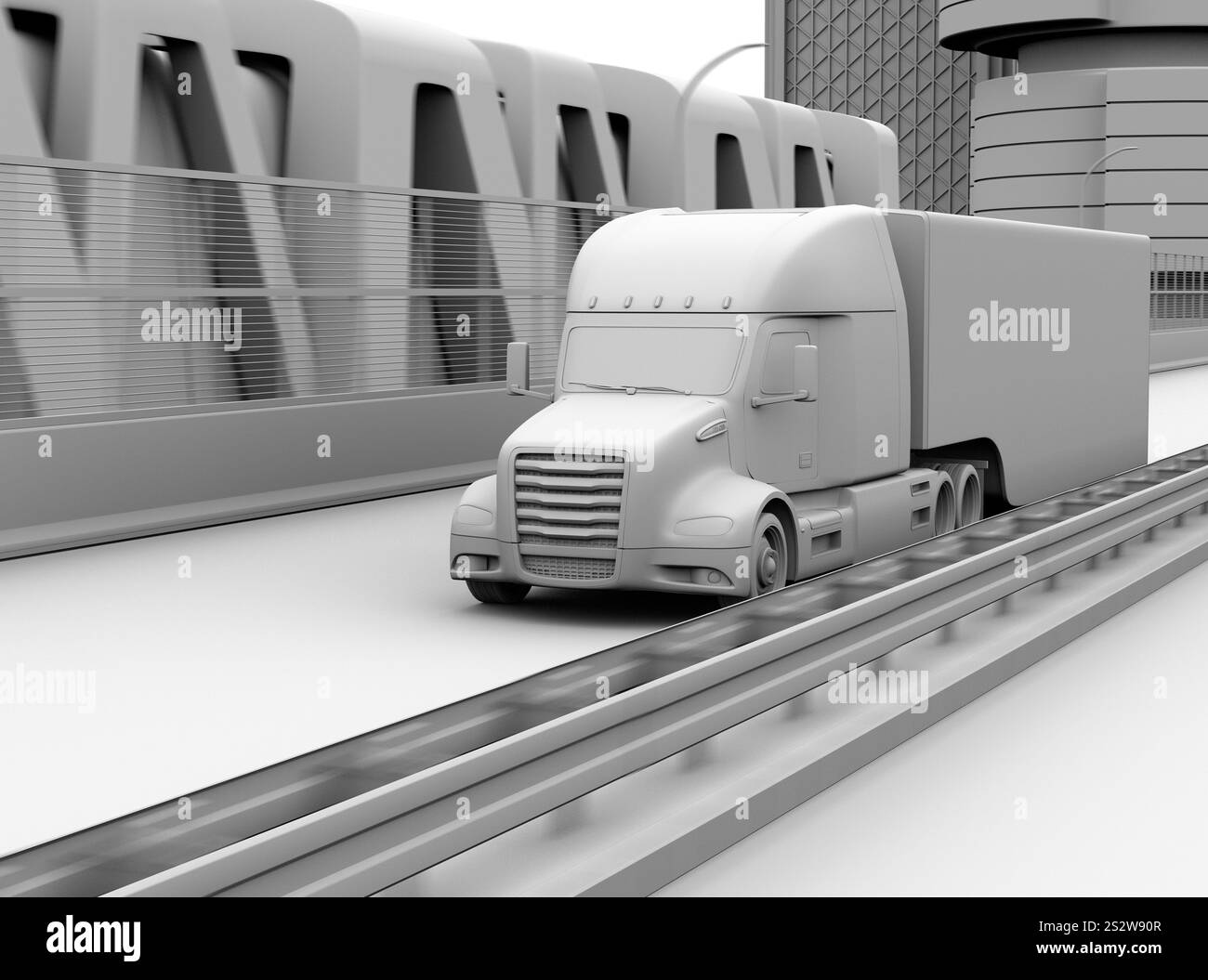 Clay ha reso l'immagine di un camion di celle a combustibile che viaggia in autostrada Foto Stock