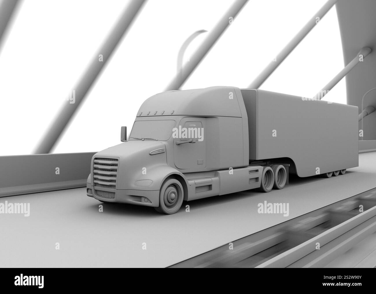 Clay ha reso l'immagine di un camion di celle a combustibile che viaggia in formazione su un'autostrada Foto Stock