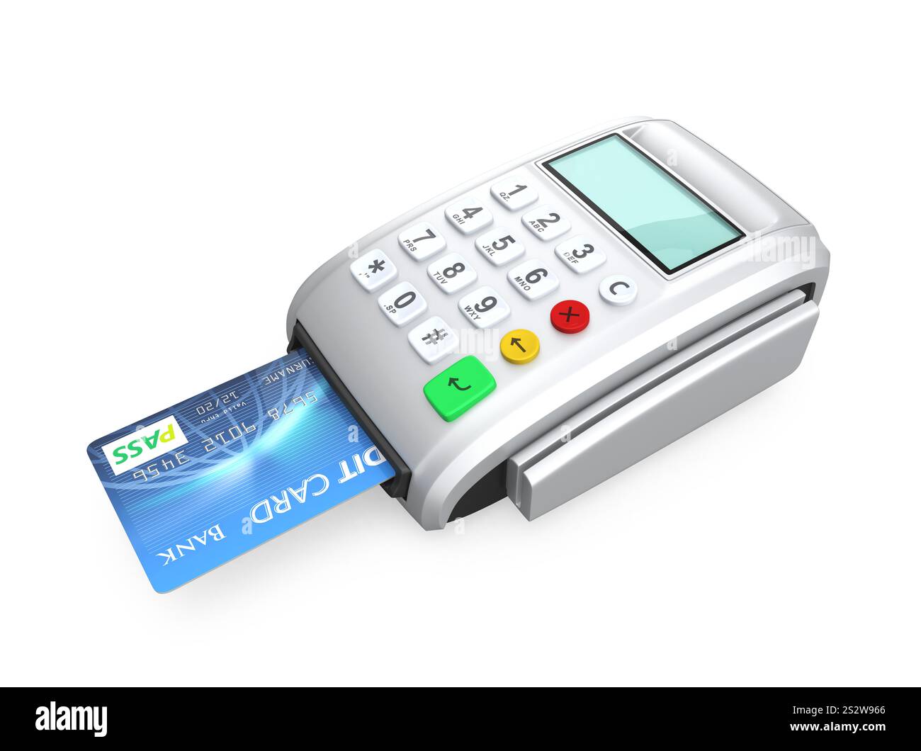 Scansione di una carta presso un terminale di pagamento con carta di credito Foto Stock