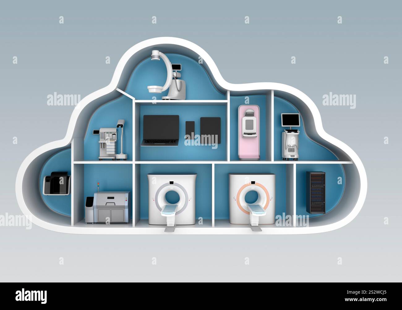 Concetto di soluzione cloud per apparecchiature di imaging medicale Foto Stock