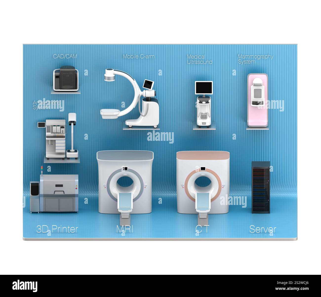 Immagine del concetto di rete delle apparecchiature di diagnostica per immagini mediche Foto Stock