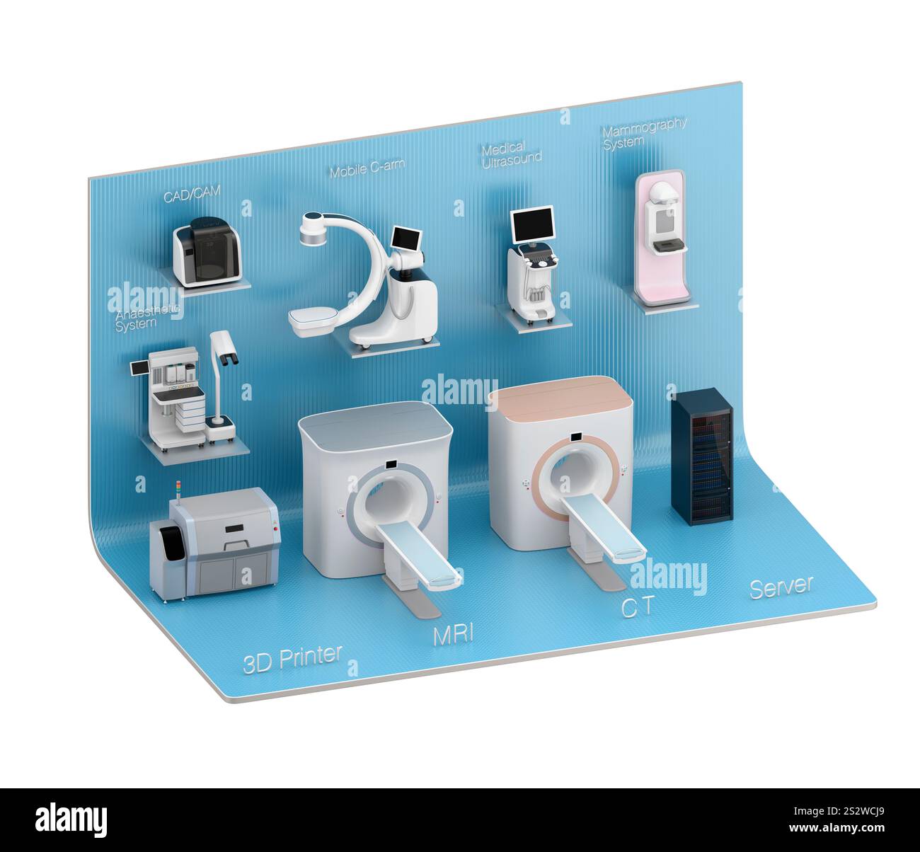 Immagine del concetto di rete delle apparecchiature di diagnostica per immagini mediche Foto Stock