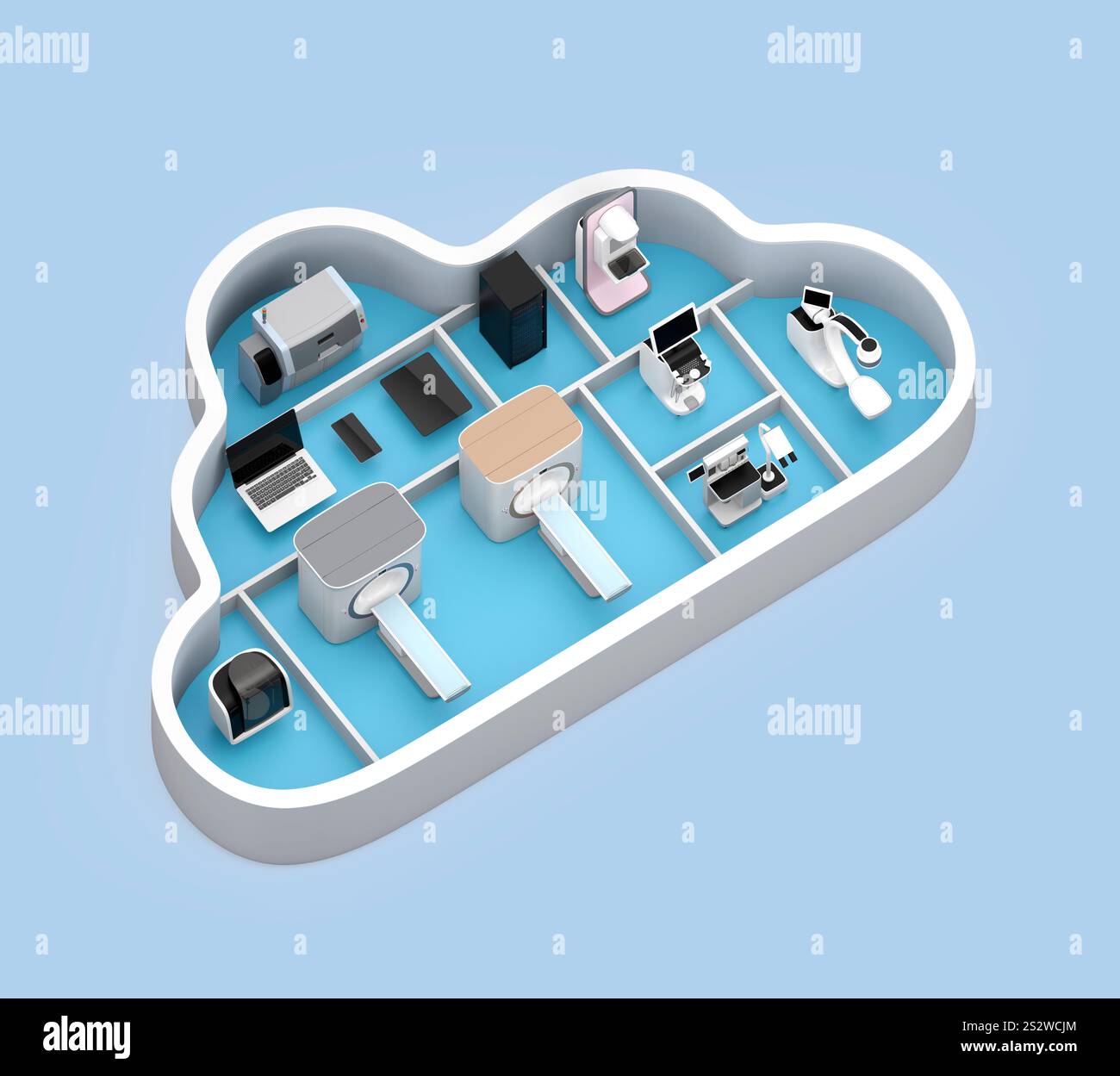 Concetto di soluzione cloud per apparecchiature di imaging medicale Foto Stock