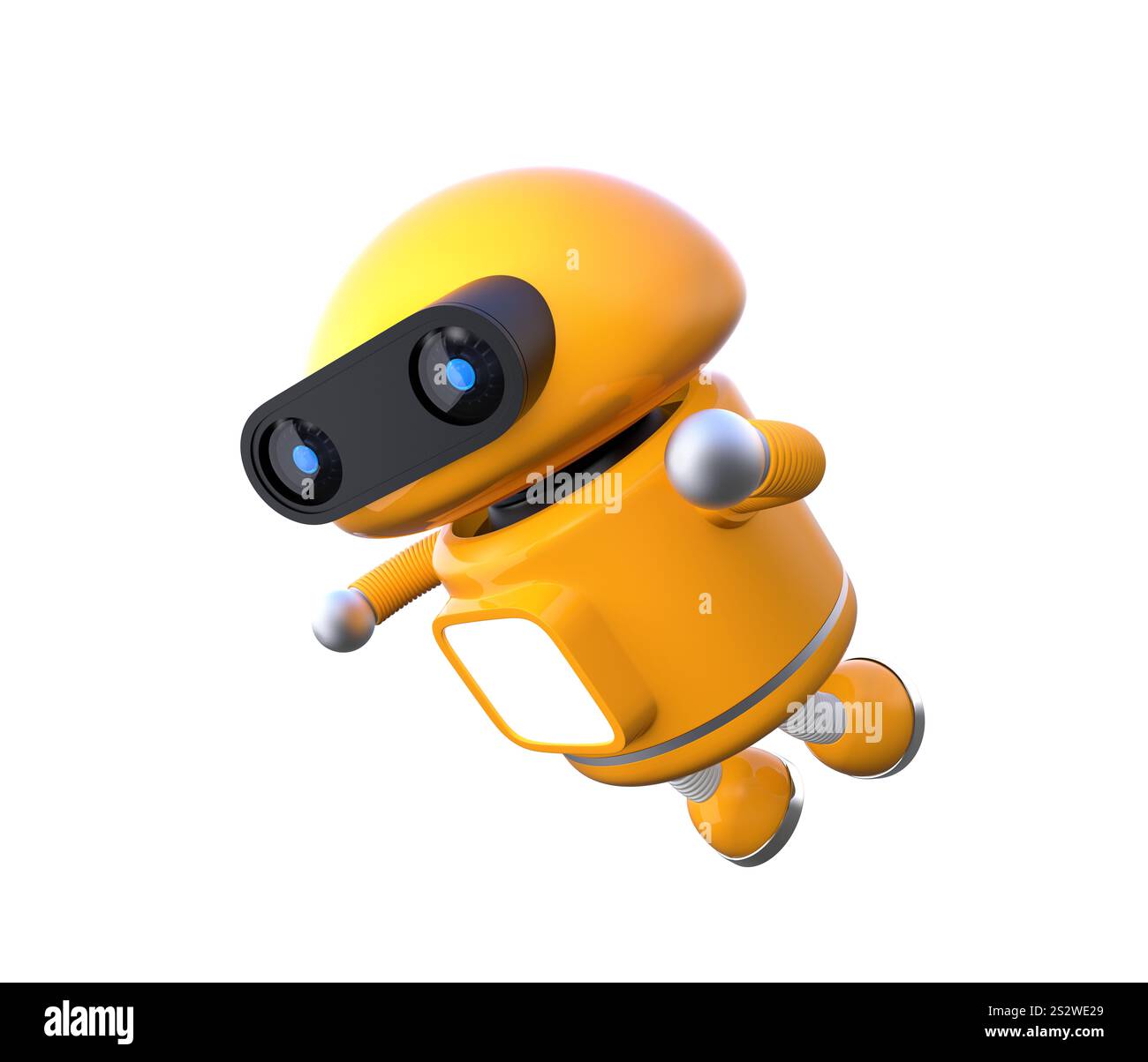 Robot arancione che galleggia nell'aria Foto Stock
