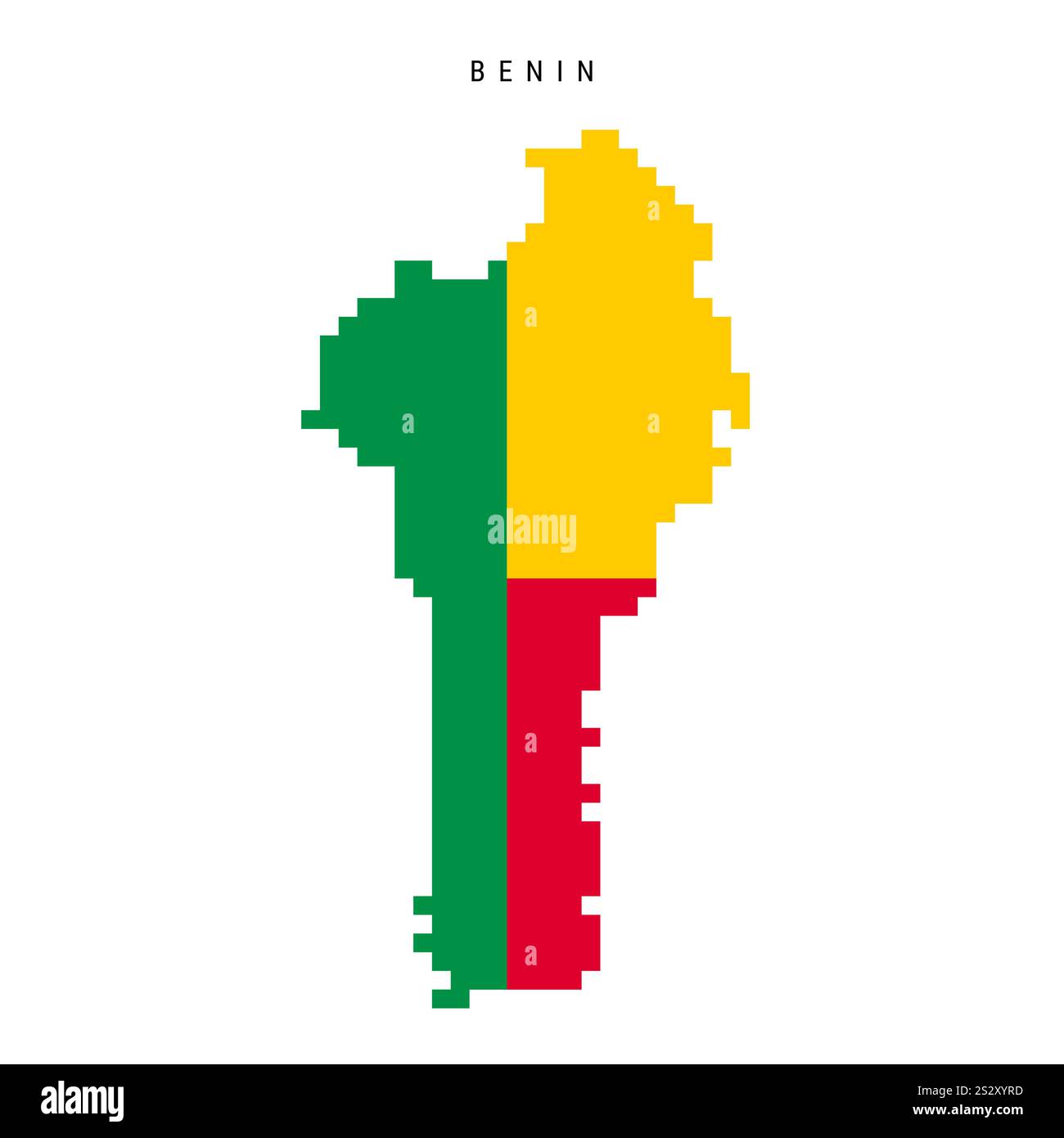 Icona mappa pixel flag Benin. Illustrazione vettoriale piatta isolata su bianco Illustrazione Vettoriale