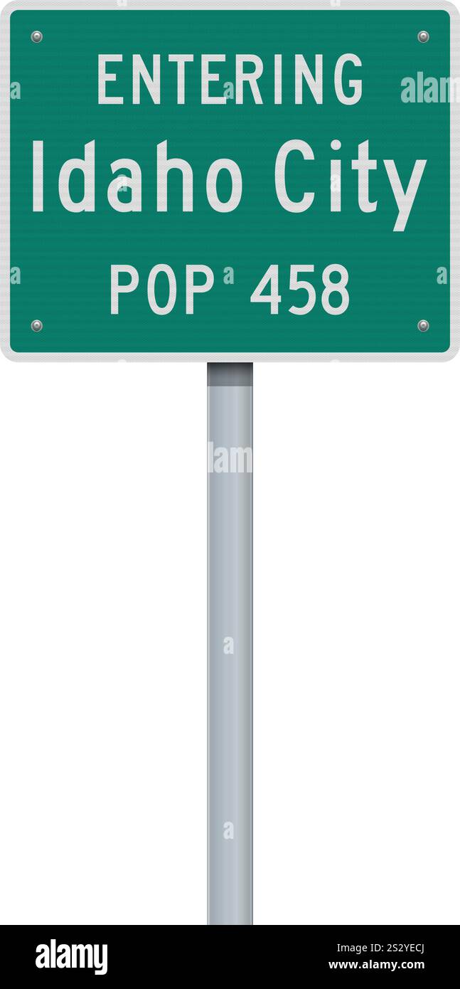 Illustrazione vettoriale della città di Idaho City (Idaho) segnale stradale verde su palo metallico Illustrazione Vettoriale