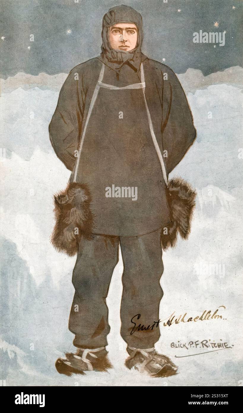 Sir Ernest Henry Shackleton (1874-1922), esploratore antartico, ritrattistica, stampa litografica di Alexander (Alick) Penrose Forbes Ritchie, dopo il 1907 Foto Stock