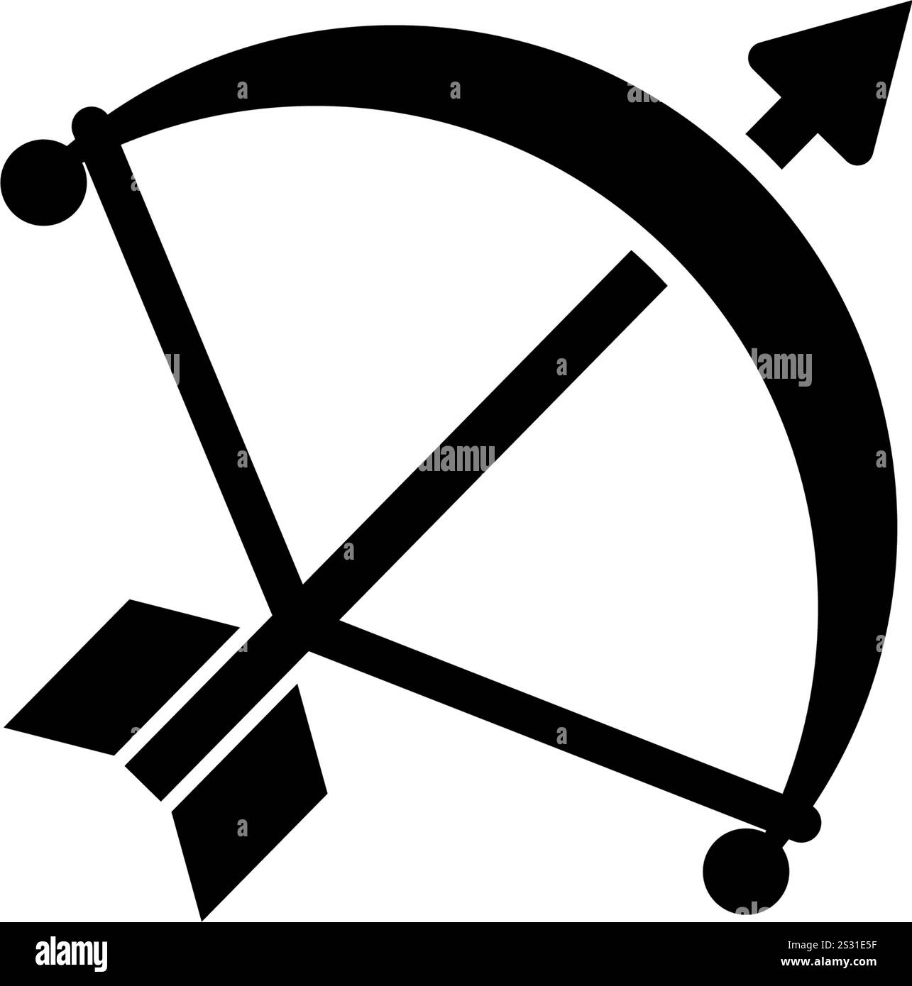 Moderna icona vettoriale di arco e freccia di tiro con l'arco, che simboleggia gli sport di precisione. Illustrazione Vettoriale