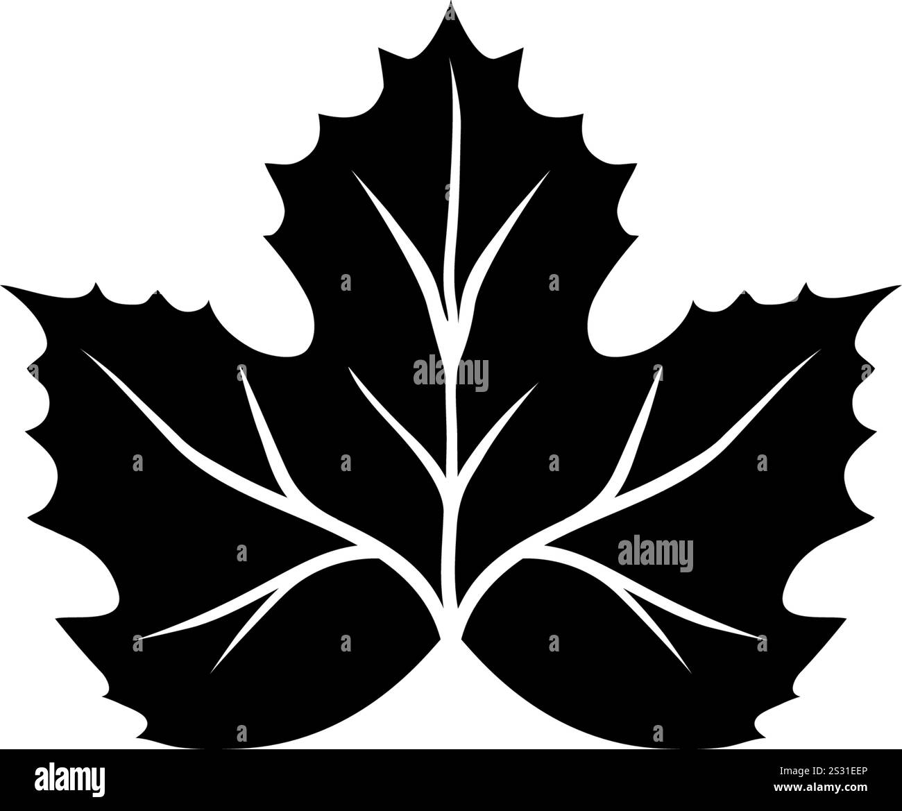 Icona simmetrica a cinque lobi con bordi seghettati dettagliati e vena centrale. Illustrazione Vettoriale