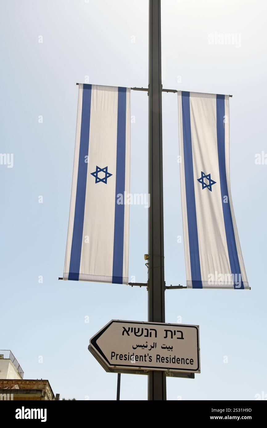 Il cartello della residenza del Presidente a Gerusalemme, Israele Foto Stock