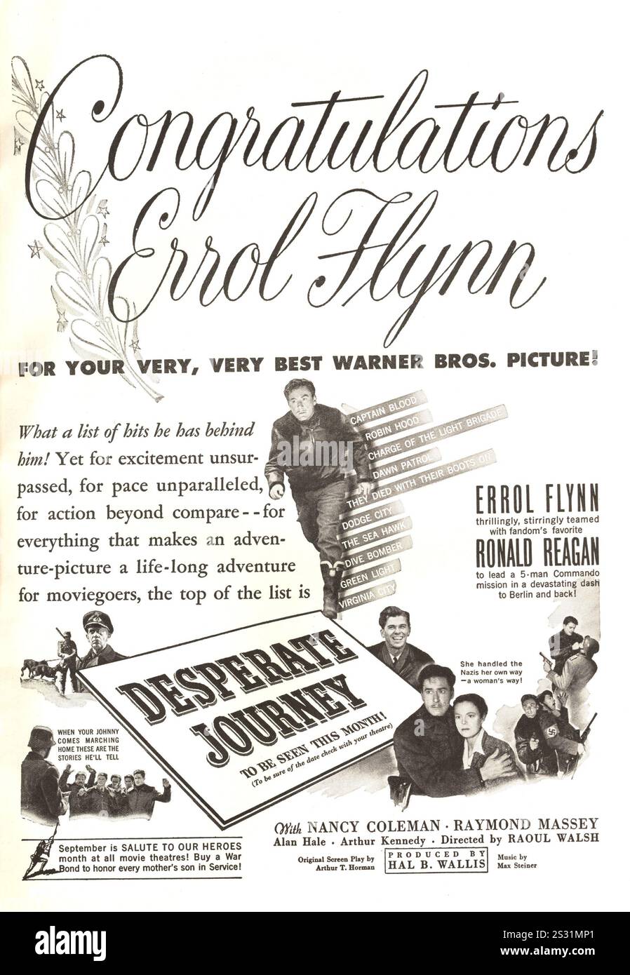 VIAGGIO DISPERATO DIRETTO DA RAOUL WALSH CON ERROL FLYNN RONALD REAGAN FOTO DALL'ARCHIVIO RONALD GRANT PY1042/7 VIAGGIO DISPERATO DIRETTO DA RAOUL WALSH CON ERROL FLYNN RONALD REAGAN PY1042/7 data: 1942 Foto Stock
