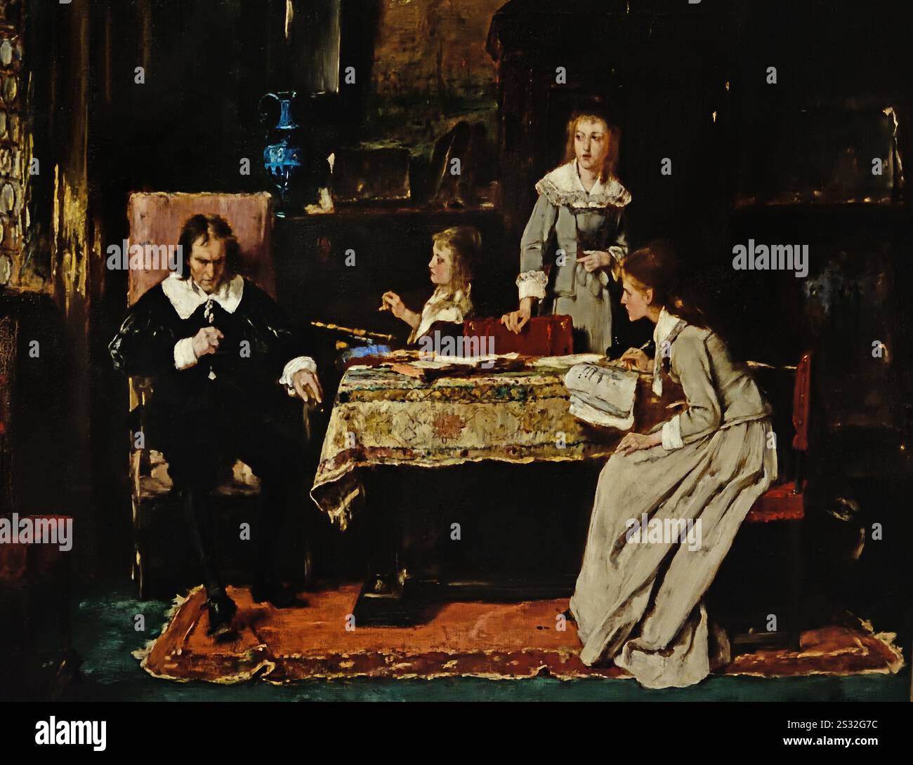 Milton dettando “Paradiso perduto” alle sue figlie 1878 di Mihály Munkácsy 1844-1900, Museo di Belle Arti, ungherese, Ungheria, Foto Stock