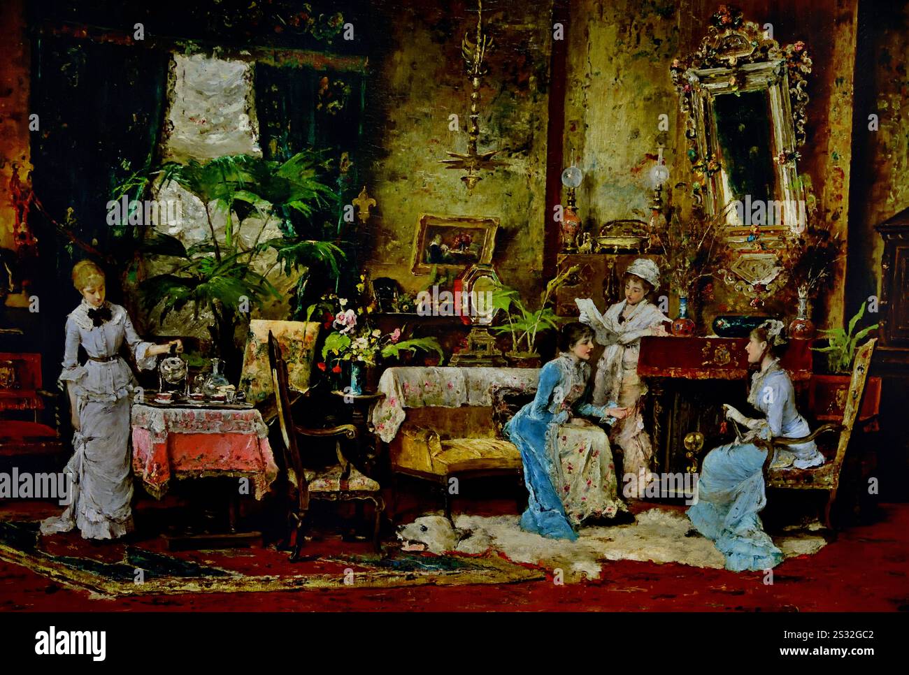 Una visita nel pomeriggio 1879 di Mihály Munkácsy 1844-1900, Museo di Belle Arti, ungherese, Foto Stock