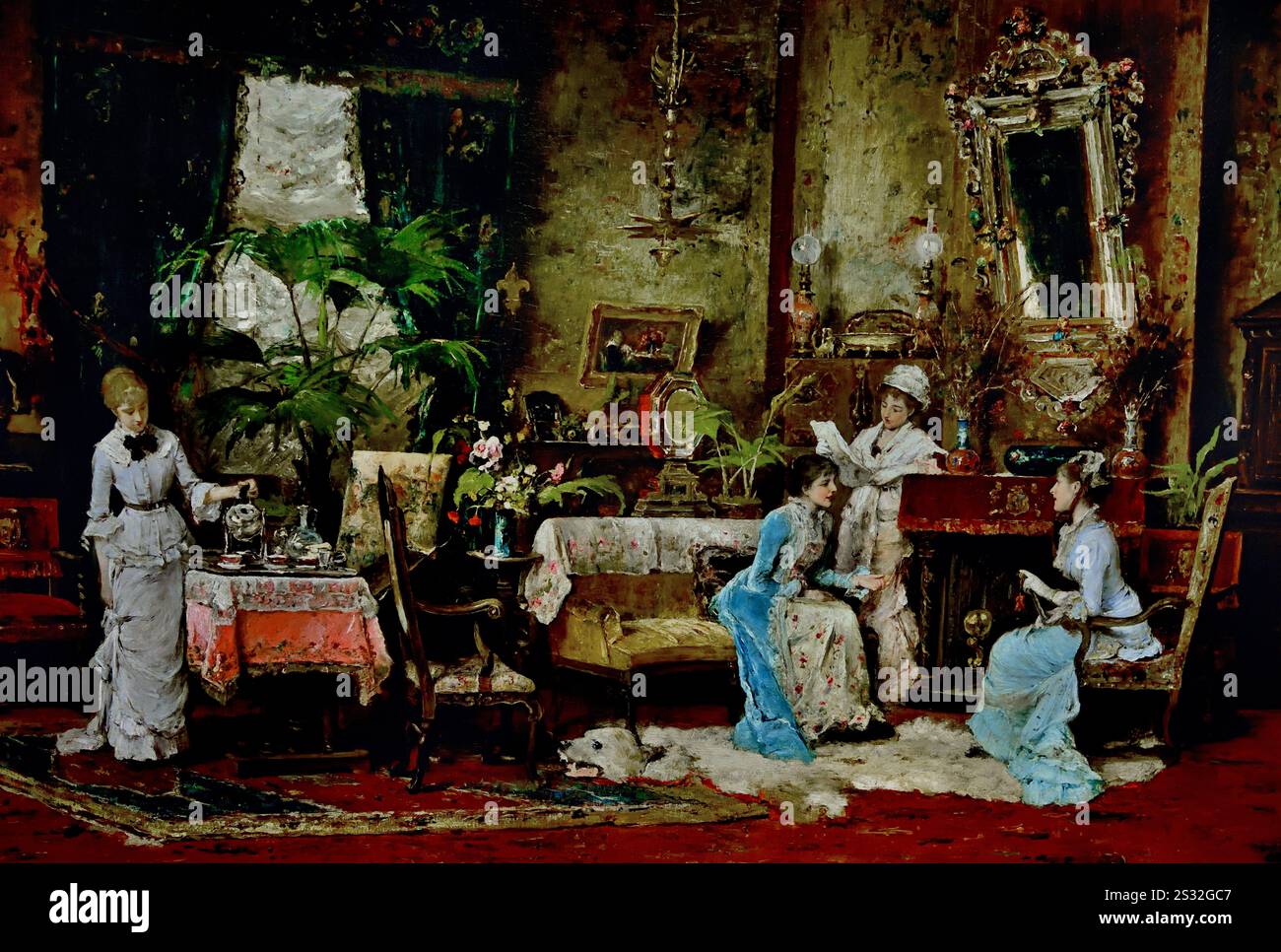 Una visita nel pomeriggio 1879 di Mihály Munkácsy 1844-1900, Museo di Belle Arti, ungherese, Foto Stock