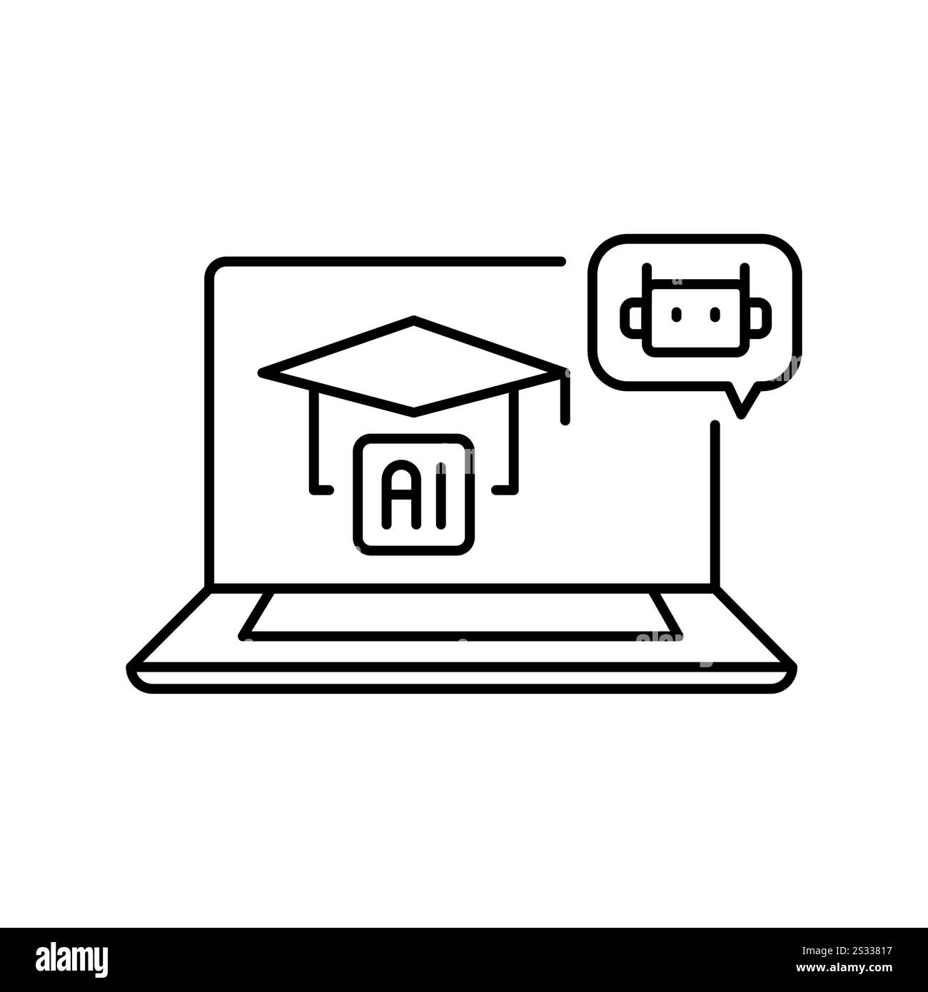 Icona della linea nera di Adaptive Learning. Elemento isolato vettoriale. Traccia modificabile. Illustrazione Vettoriale