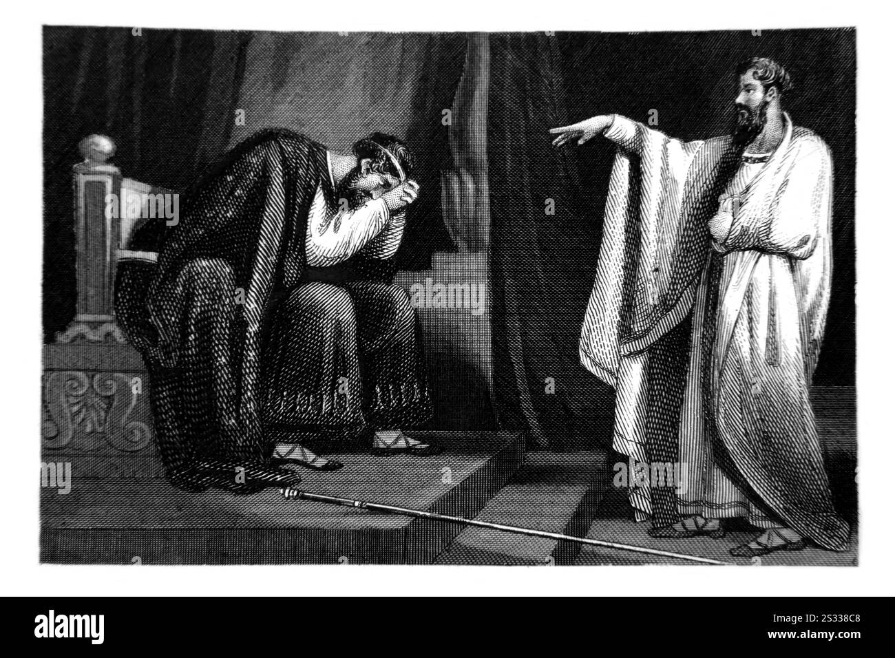 Steel Engraving of Nathan Reproves David (Samuel) dal 1851 Tallis Illustrated Scripture History for the Improvement for the Youth Foto Stock