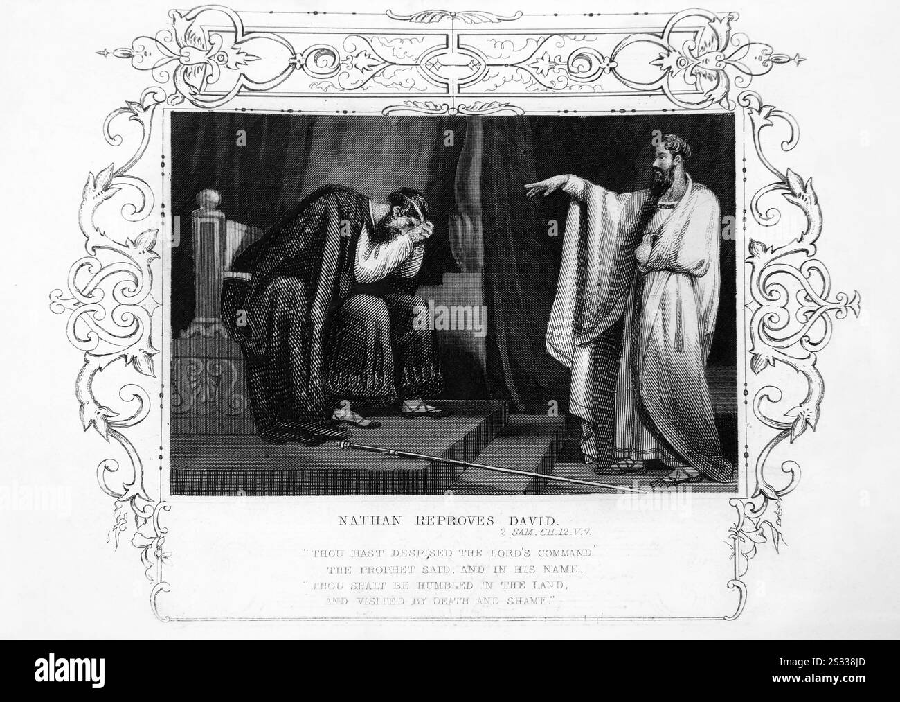 Steel Engraving of Nathan Reproves David (Samuel) dal 1851 Tallis Illustrated Scripture History for the Improvement for the Youth Foto Stock