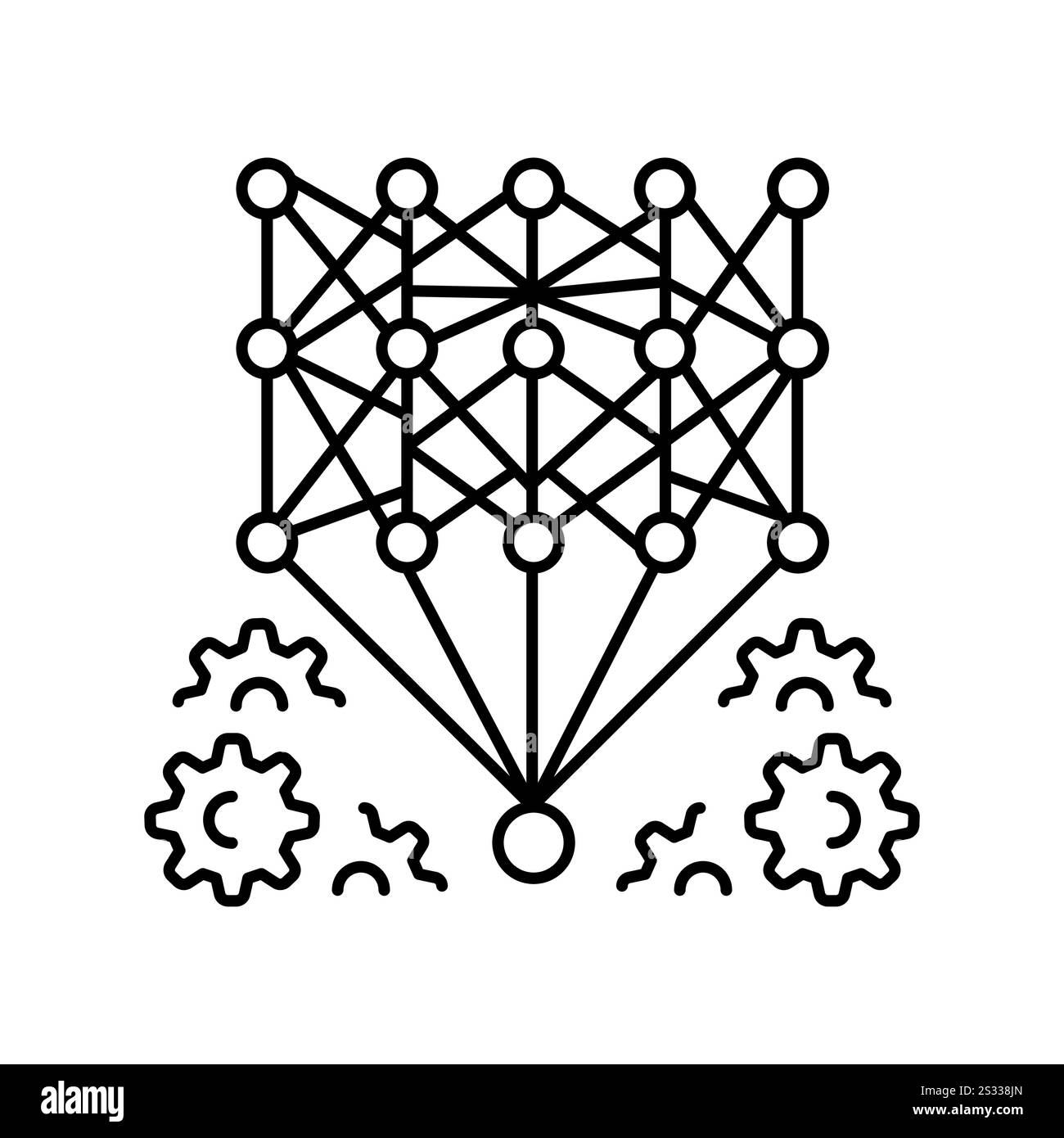 Icona della linea nera Deep Neural Networks. Elemento isolato vettoriale. Traccia modificabile. Illustrazione Vettoriale