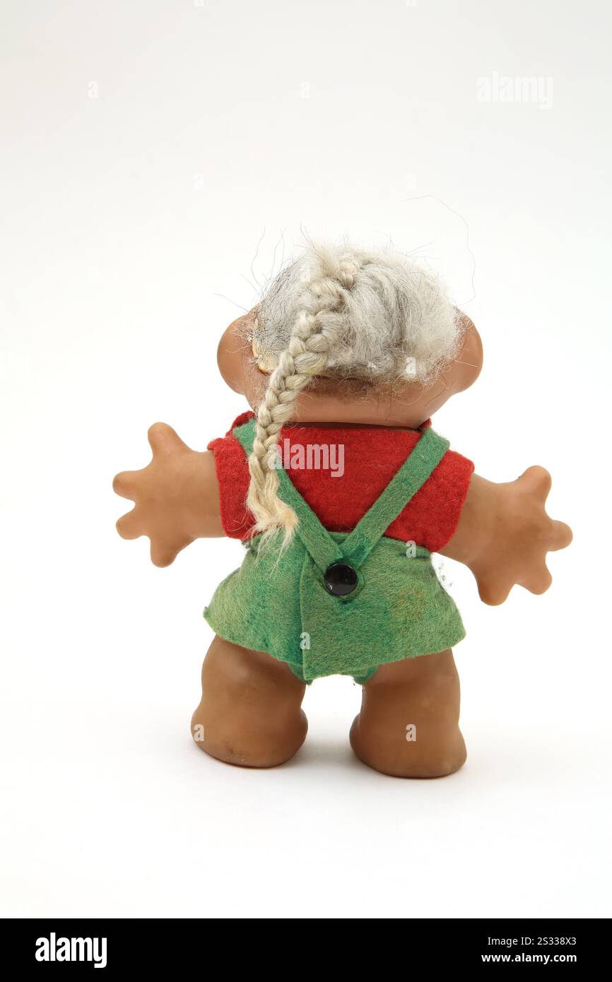 Bambola Dam (Troll) del 1980 con capelli bianchi lisci Foto Stock
