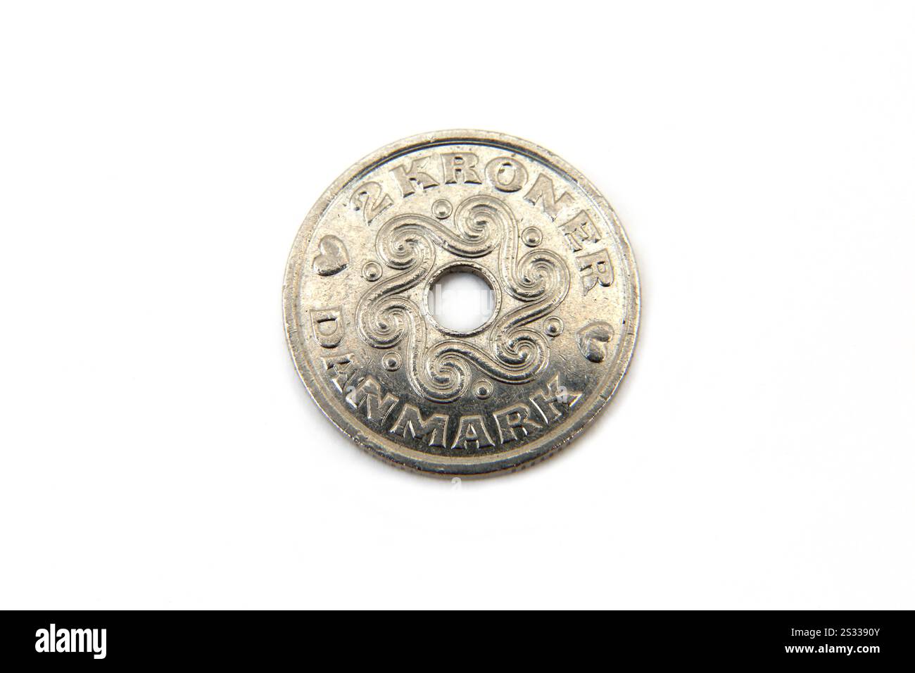 Primo piano di 2 corone danesi Foto Stock