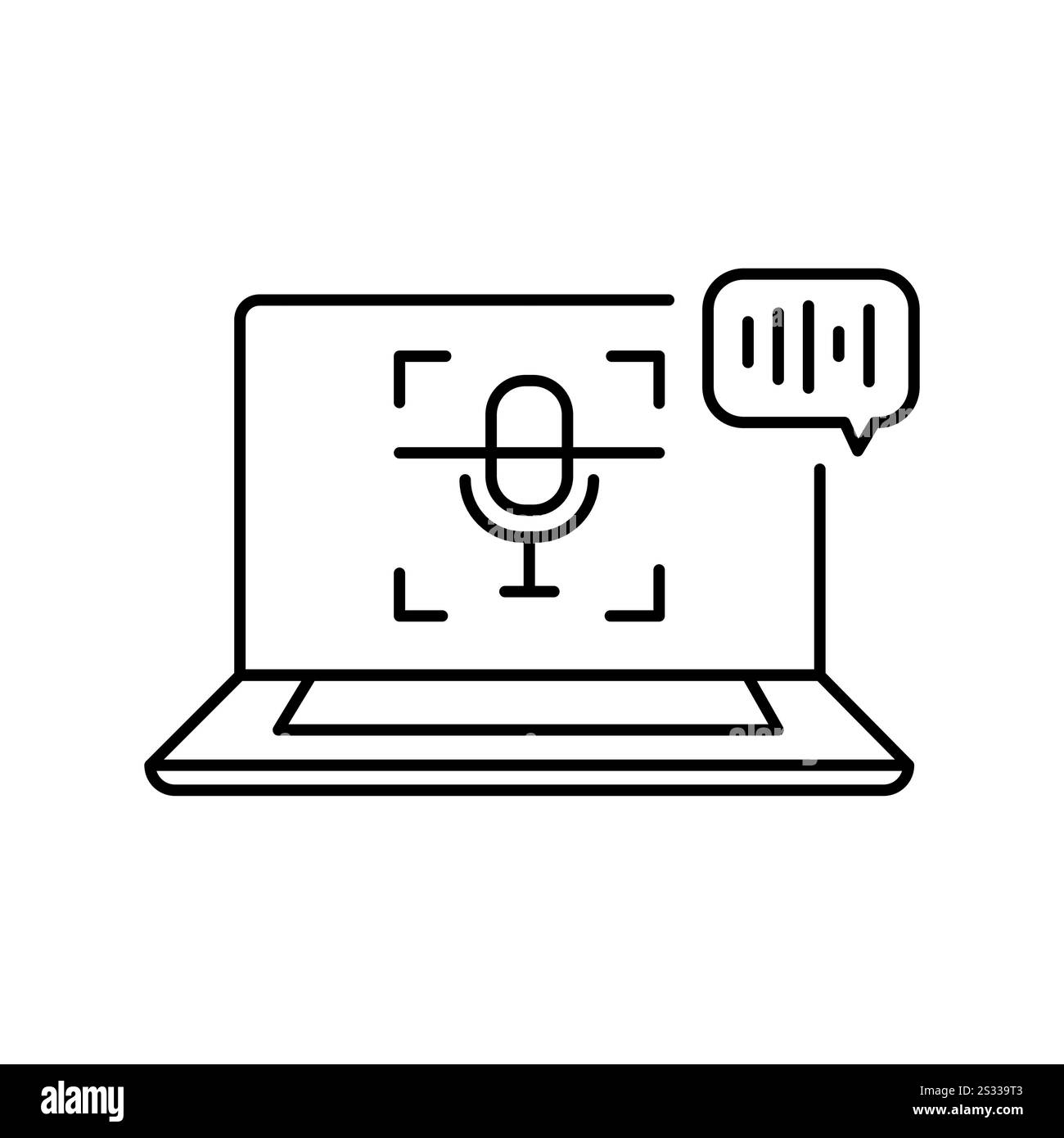 Icona della linea nera del riconoscimento vocale. Elemento isolato vettoriale. Traccia modificabile. Illustrazione Vettoriale