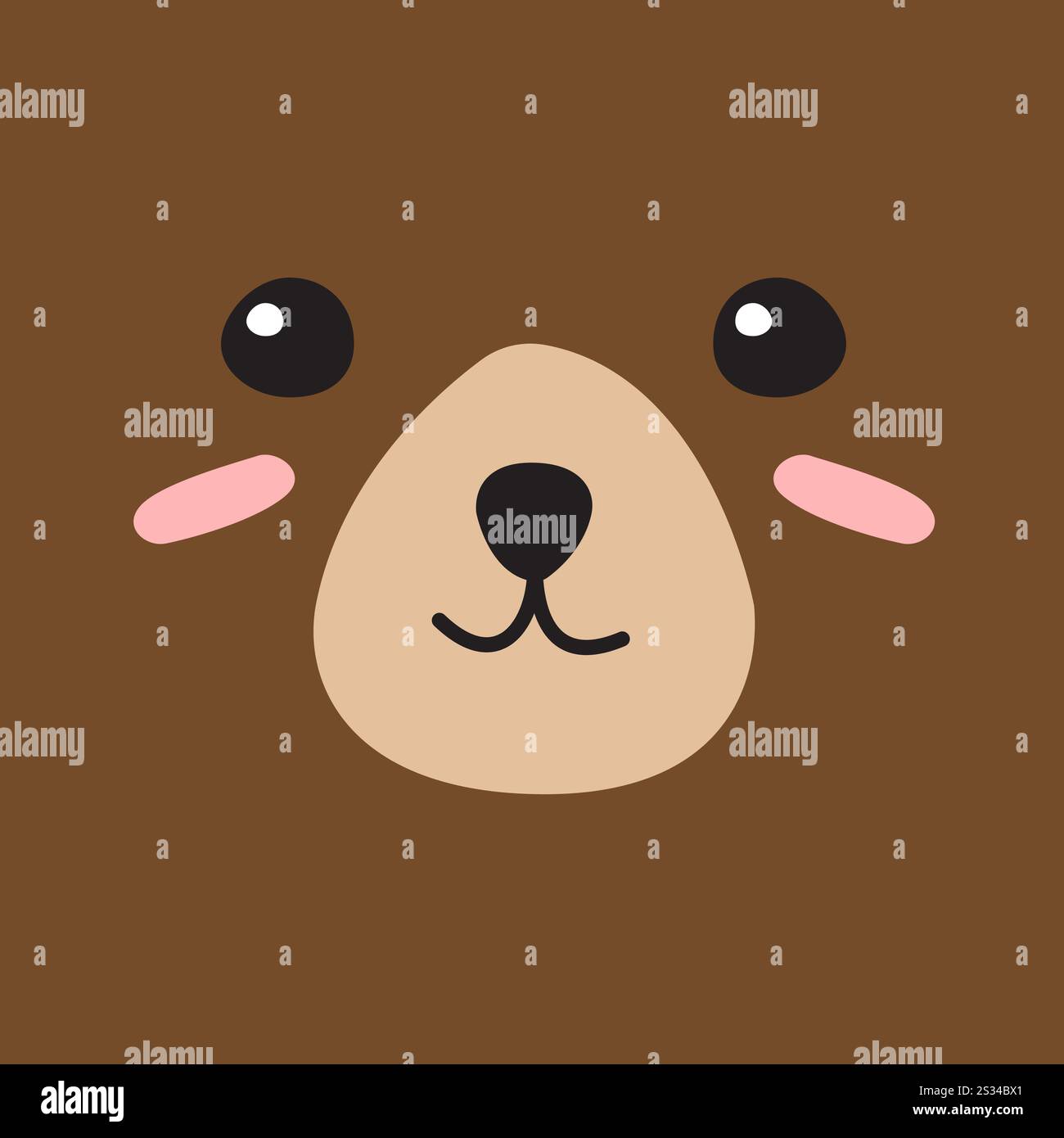 Cartone animato piatto vettoriale disegnato a mano faccia di orso colorata a doodle isolata su sfondo marrone Illustrazione Vettoriale