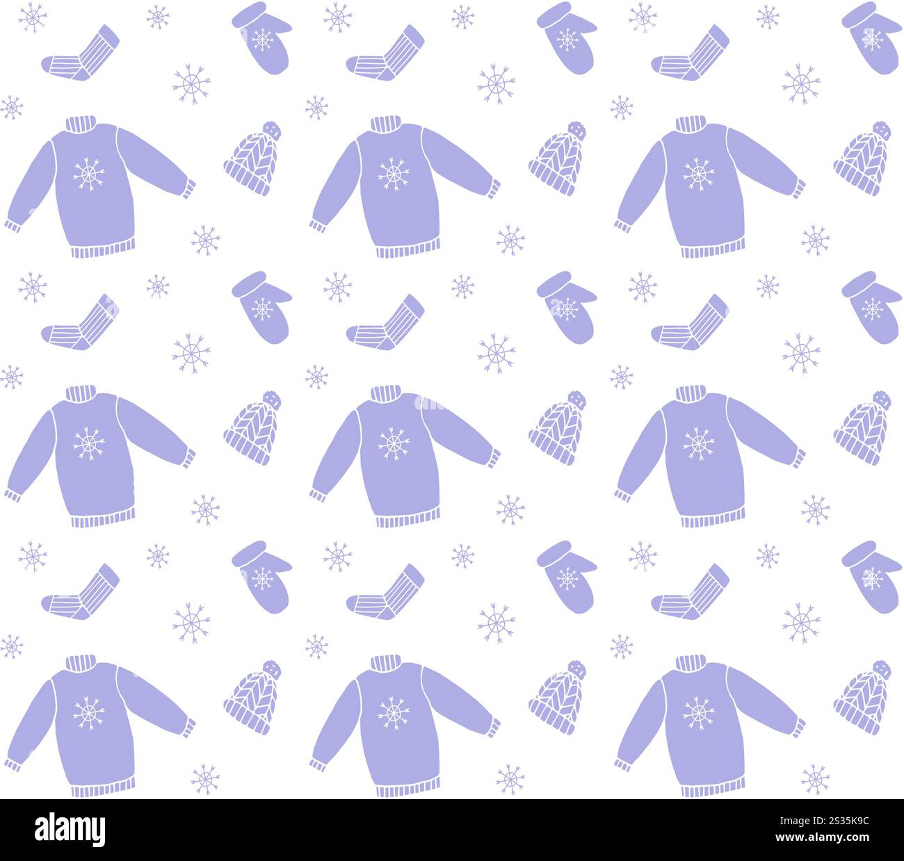 Disegno vettoriale senza cuciture di abiti invernali disegnati a mano blu isolati su sfondo bianco Illustrazione Vettoriale