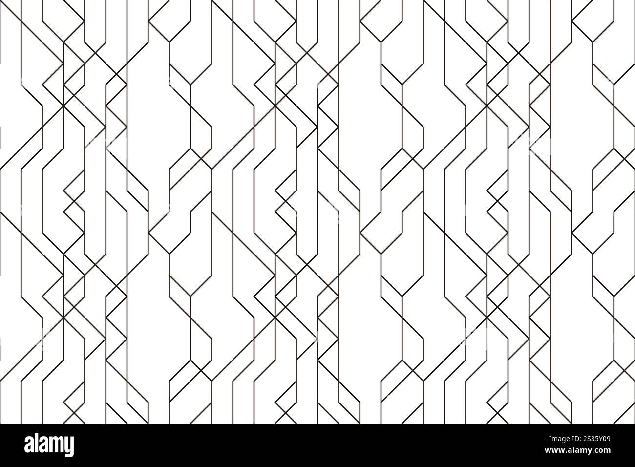 Un'immagine in bianco e nero di un motivo senza cuciture di quadrati e triangoli. I quadrati sono di varie dimensioni e i triangoli sono orientati in modo diverso Illustrazione Vettoriale