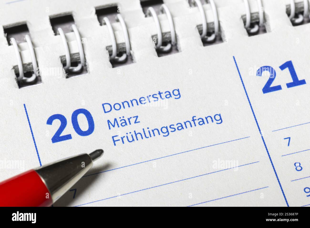 Pagina del calendario con data 20 marzo e riferimento all'inizio della primavera, Calendario, Germania, Europa Foto Stock