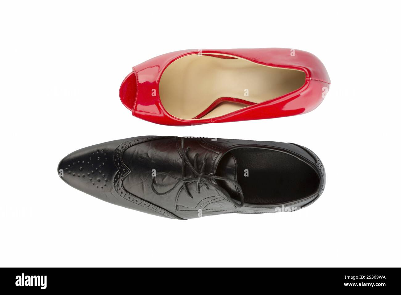Scarpa da donna e da uomo, foto simbolica per la collaborazione e l'uguaglianza Foto Stock