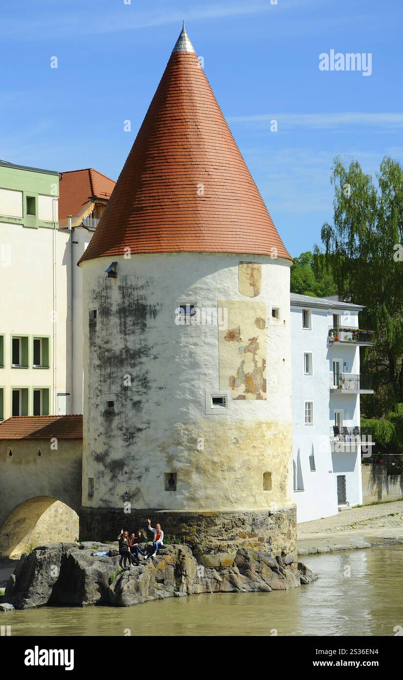 Schaiblingsturm a Passau al Dreifluesseeck Foto Stock